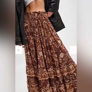 Free People One Brynn Printed Maxi Skirt - Chocolate Combo in XS